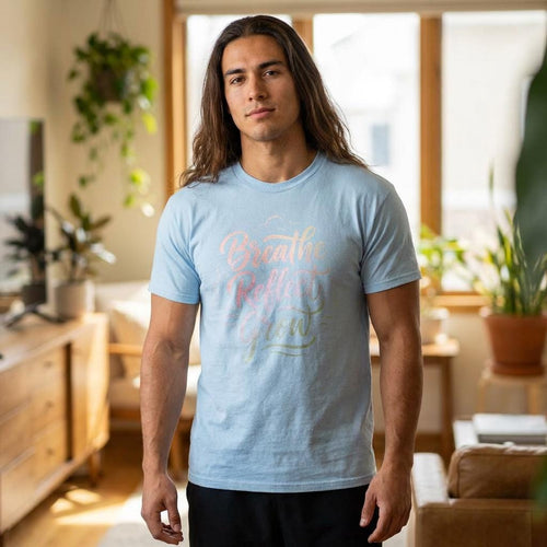 Breathe Reflect Grow T-Shirt | Pastel Script Mindfulness Tee