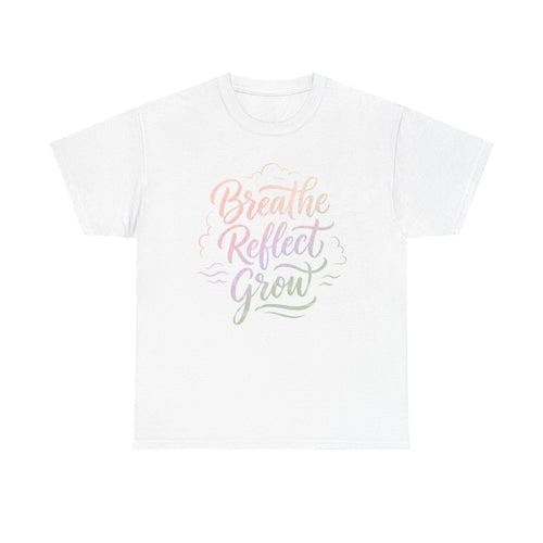 Breathe Reflect Grow T-Shirt | Pastel Script Mindfulness Tee