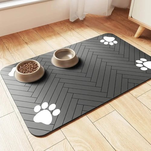 Haustier-Futtermatte – Saugfähige Haustier-Platzmatte mit Gummiunterseite, schnell trocknende Wassermatte für Hunde und Katzen für Futter- und Wassernäpfe, wasserdicht